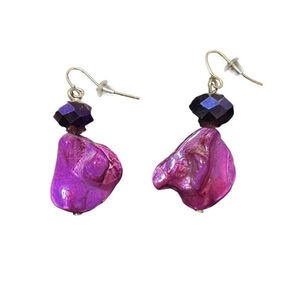 Hand Made Purple Lucite Bead Drop Earrings